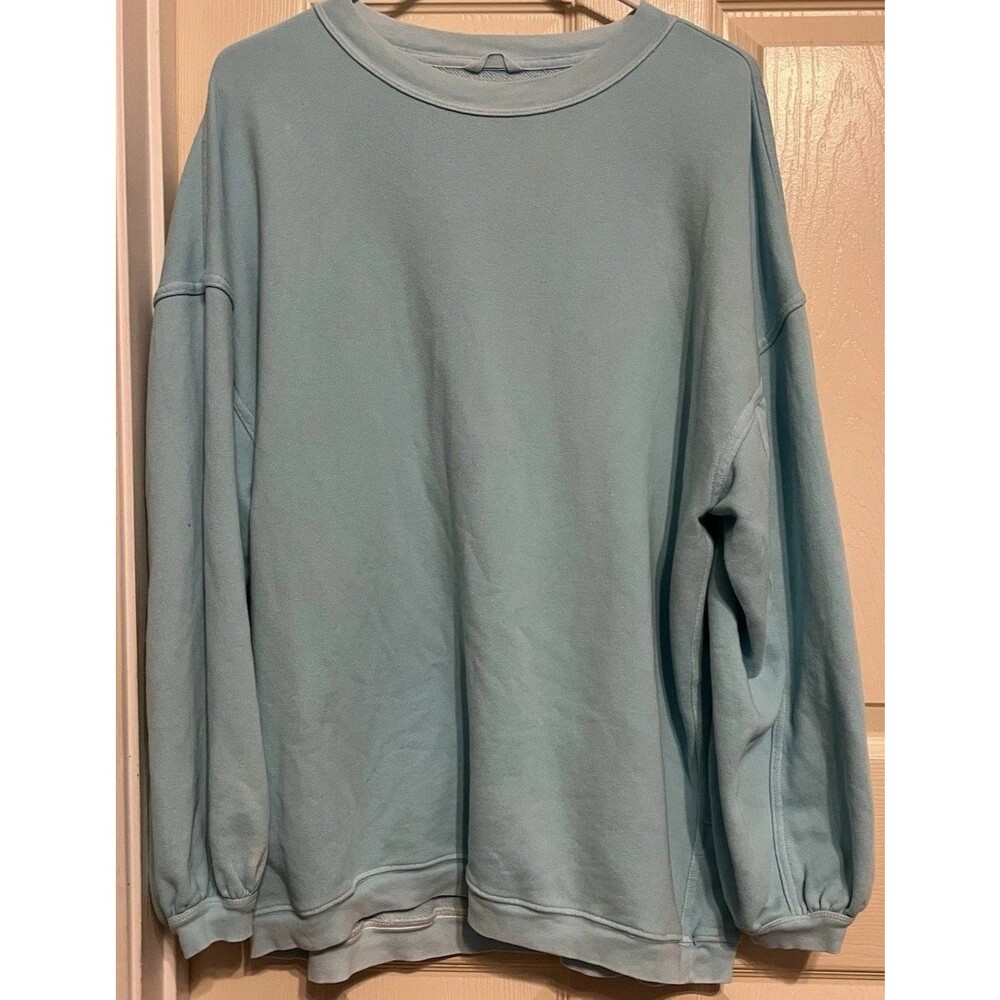 Aerie Oversized Crewneck Sweatshirt Medium Light Blue Slouchy Boyfriend Fleece